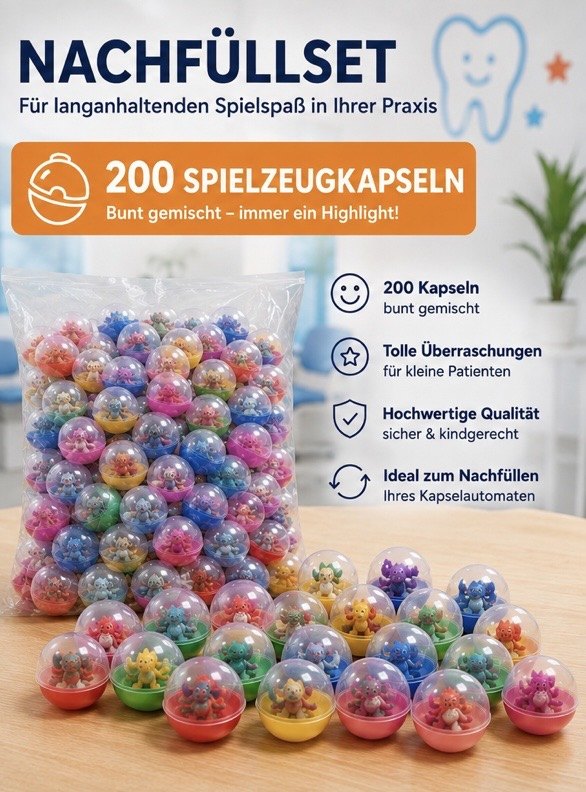 Nachfüllset mit 200 bunten Spielzeugkapseln für den Belohnungsautomaten