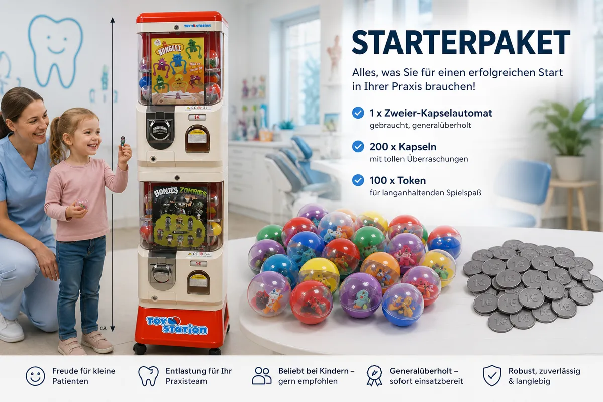 Starter-Set für Zahnarztpraxen – generalüberholter Kapselautomat inkl. 200 Spielzeugkapseln & 100 Token